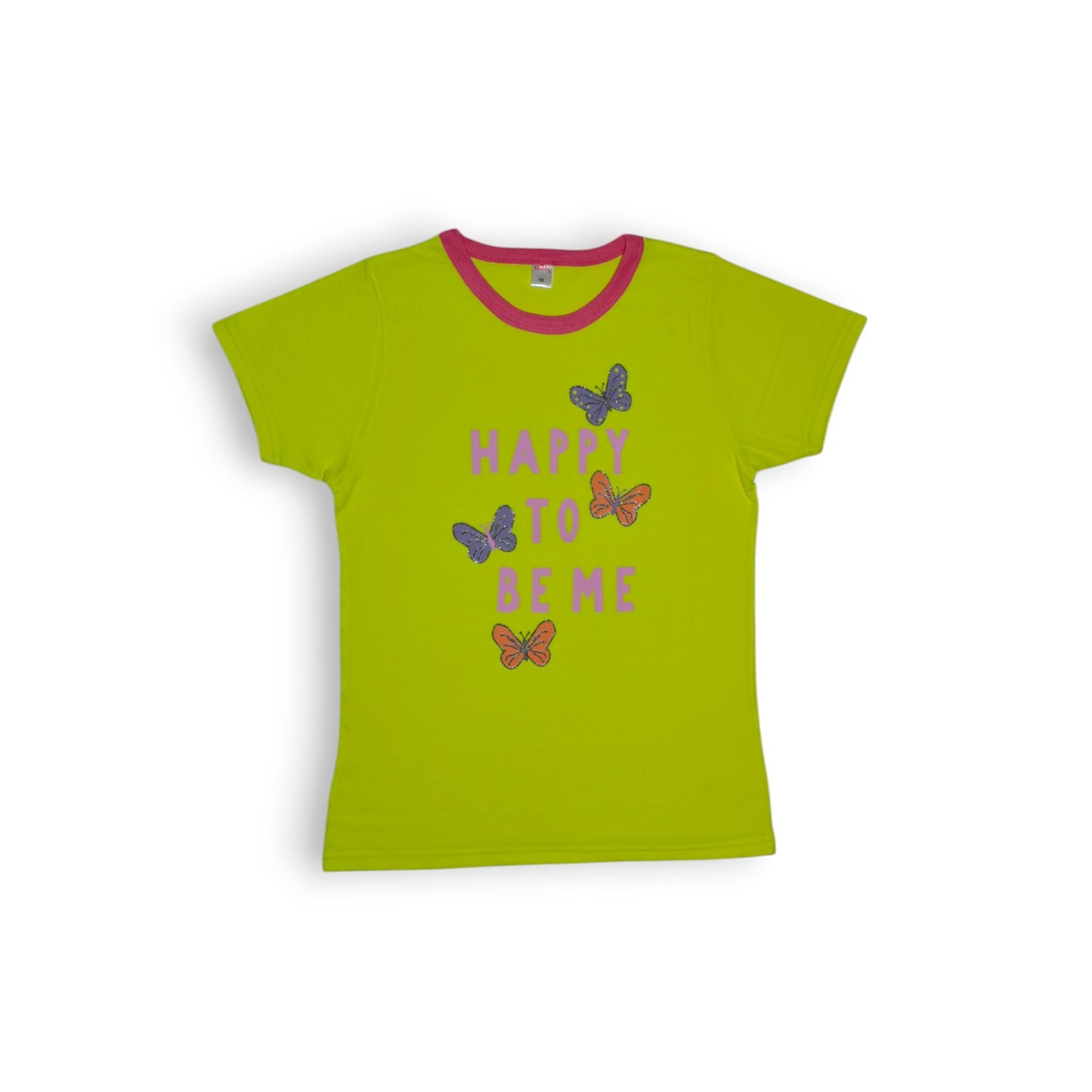 Pijama Manga Corta Verde Limón Estampado "Happy to be Me" para Niña