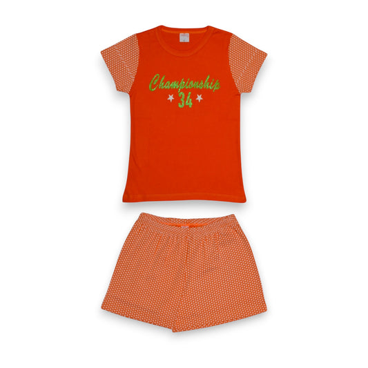 Pijama Manga Corta Naranja Estampado Championship para Niña