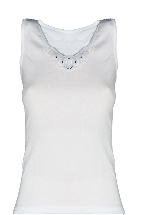 Camiseta Cuello en V con Aplicación sin Mangas Mujer